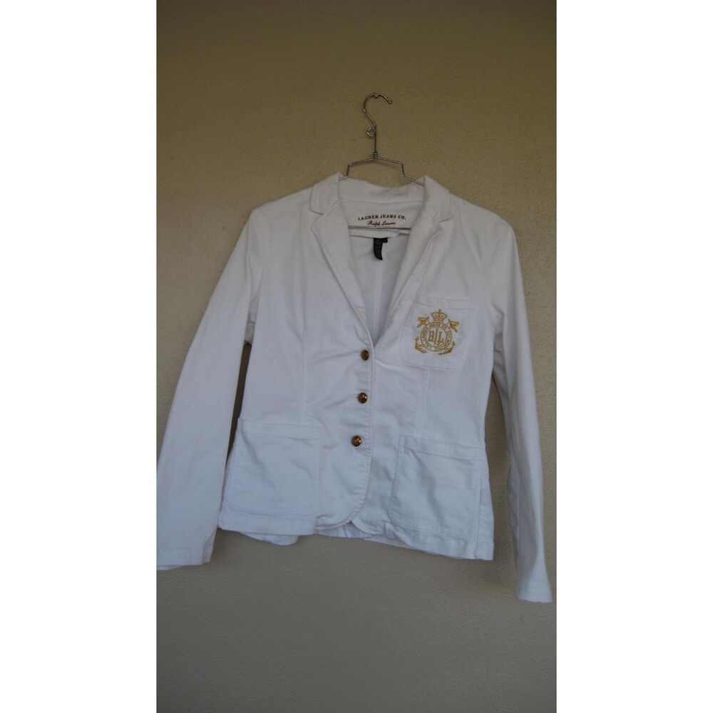 Vintage Ralph Lauren Lauren Jeans CO 3 Button Gold Embroider White Blazer Size L